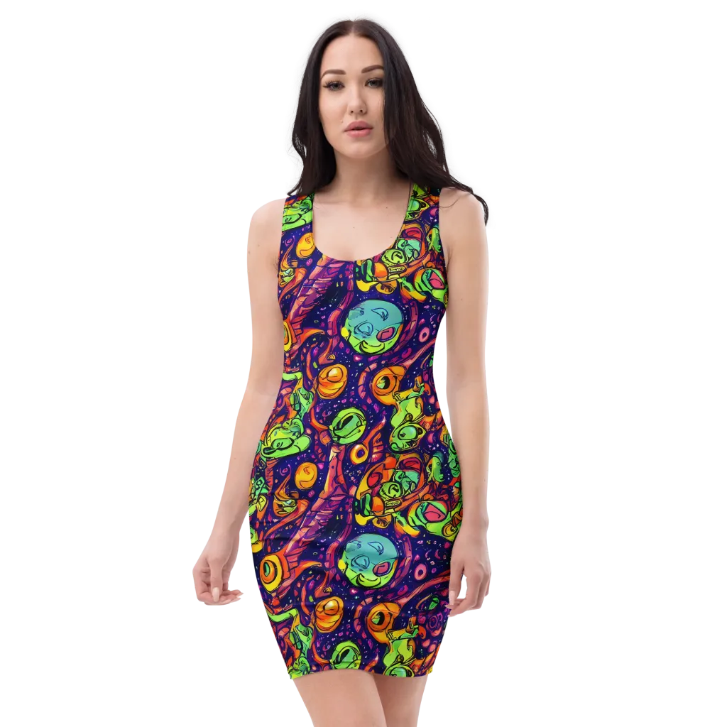 Cosmic Critter Riot on Bodycon Dress — Front