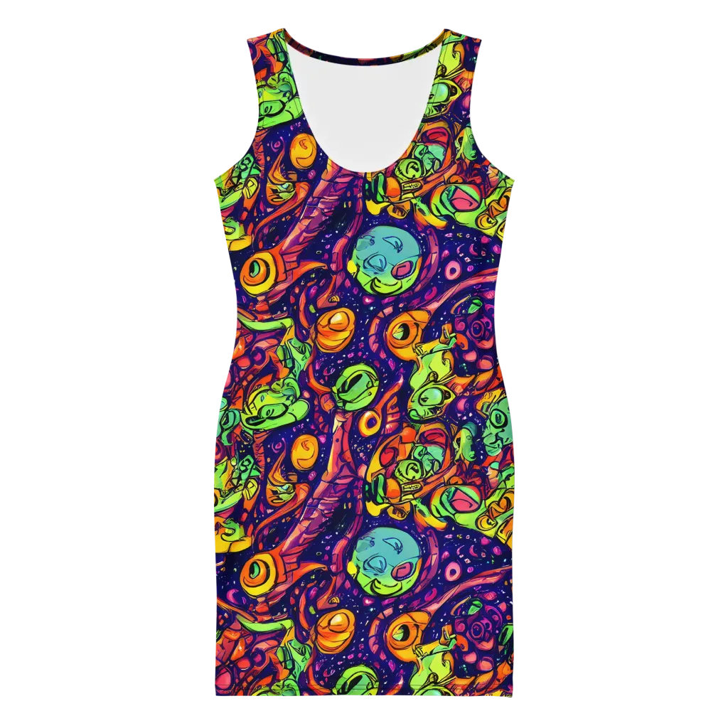 Cosmic Critter Riot on Bodycon Dress — Front