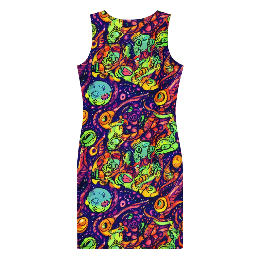 Cosmic Critter Riot on Bodycon Dress — Back