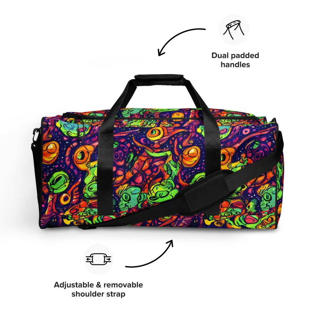 Cosmic Critter Riot on Duffle Bag — Front