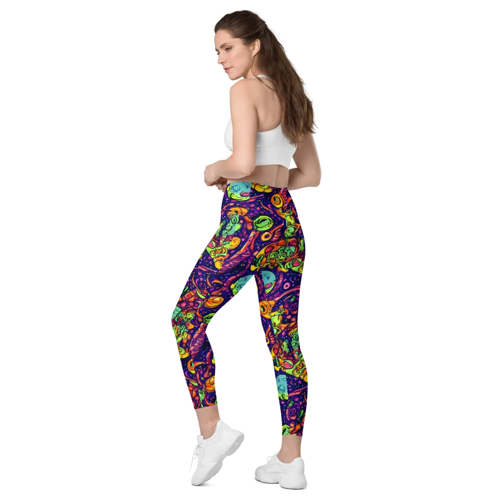 Cosmic Critter Riot on Leggings with Pockets — Left Back
