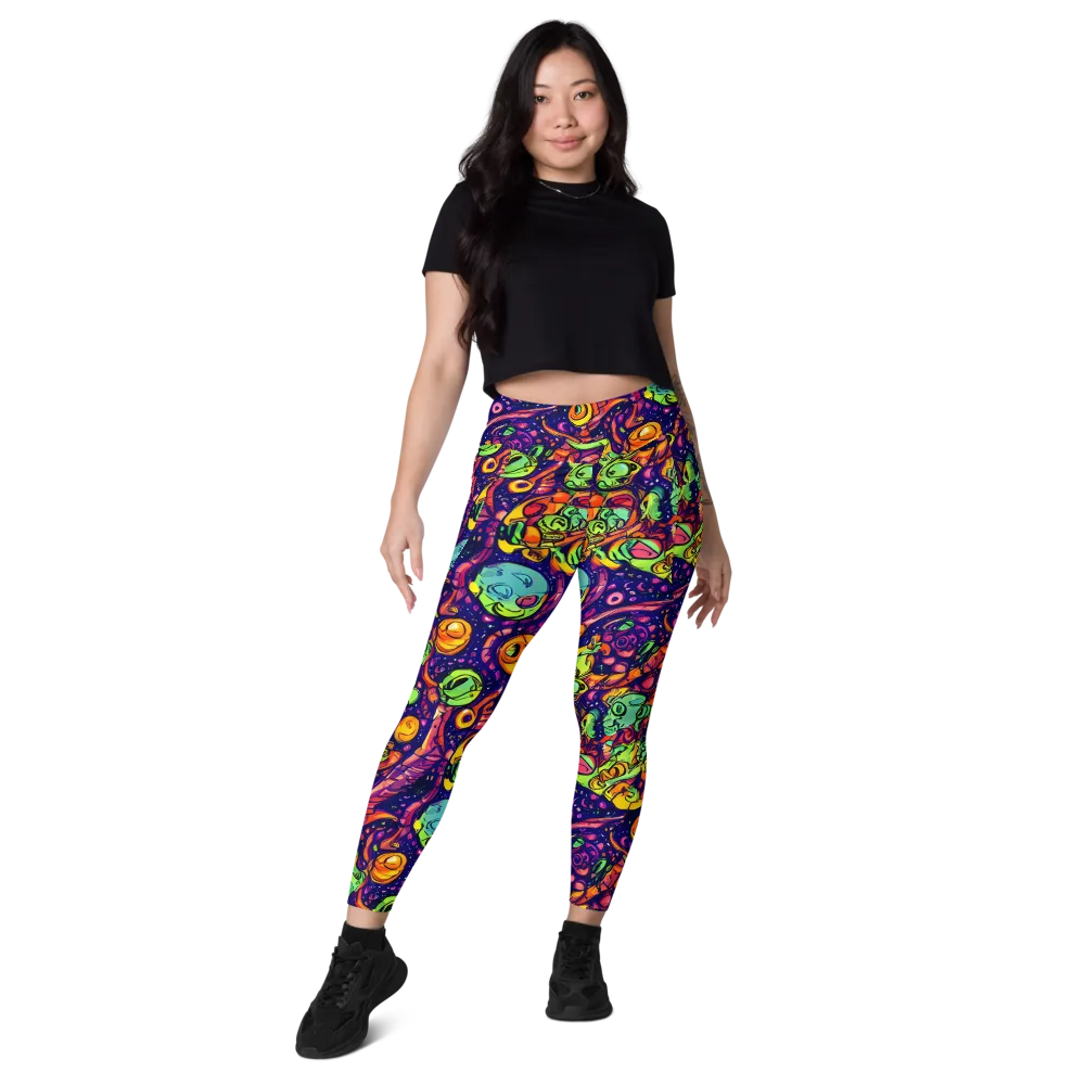 Cosmic Critter Riot on Leggings with Pockets — Front