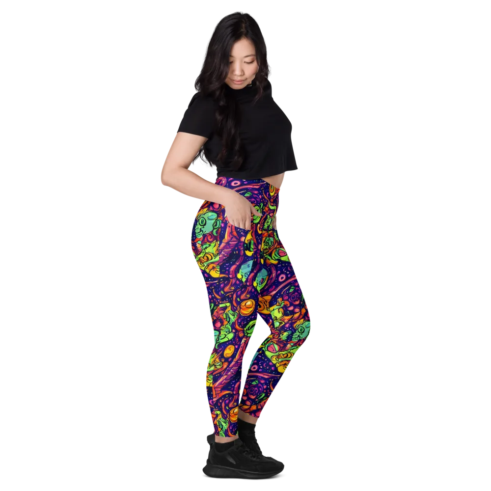 Cosmic Critter Riot on Leggings with Pockets — Right