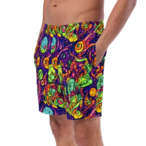 Cosmic Critter Riot on a Swim Trunks