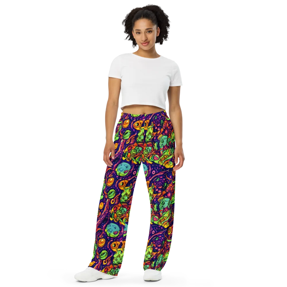 Cosmic Critter Riot on Wide-Leg Pants — Front