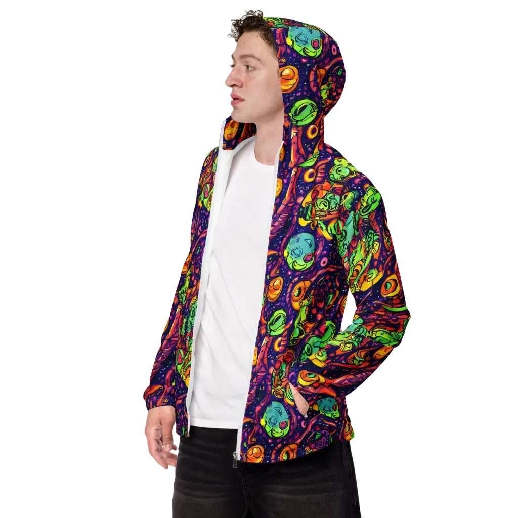 Cosmic Critter Riot on Men's Windbreaker — Left Front