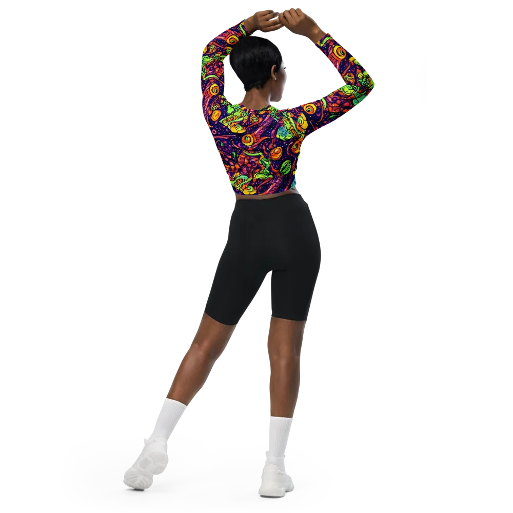 Cosmic Critter Riot on Long Sleeve Crop Top — Back