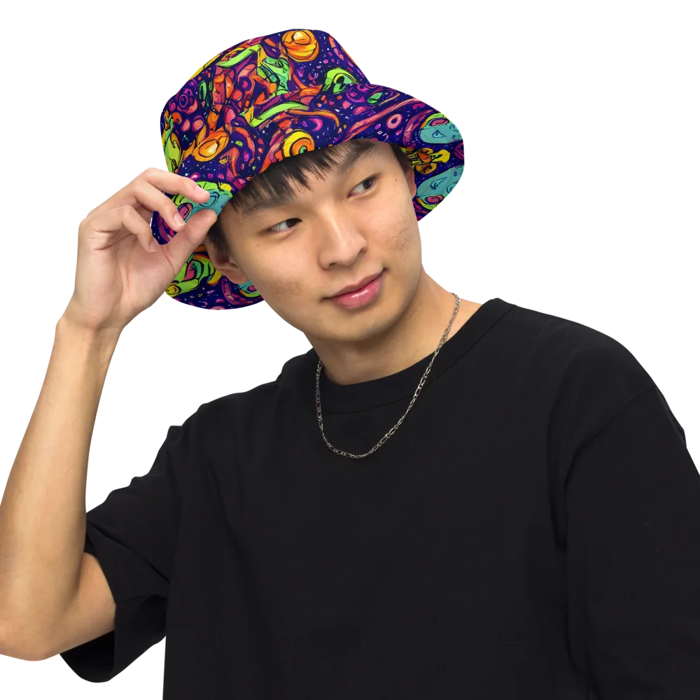 Cosmic Critter Riot on Reversible Bucket Hat — Front Inside