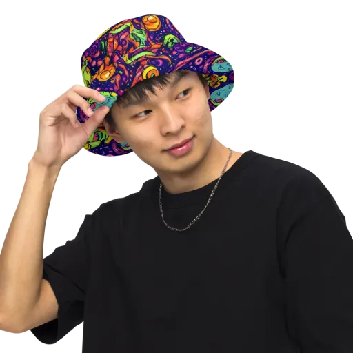 Cosmic Critter Riot on a Reversible Bucket Hat