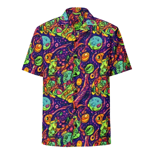 Cosmic Critter Riot on a Button Shirt