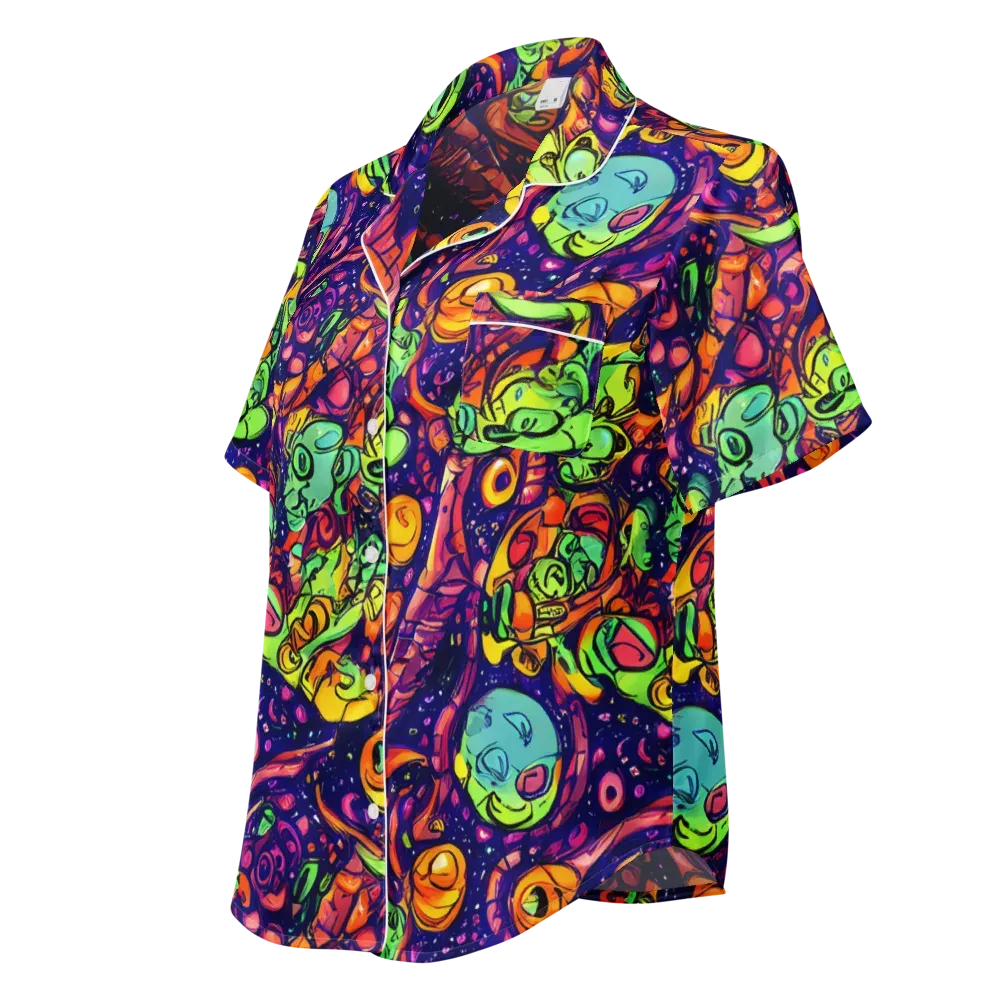 Cosmic Critter Riot on Women's Short Sleeve Pajama Top — Left Front