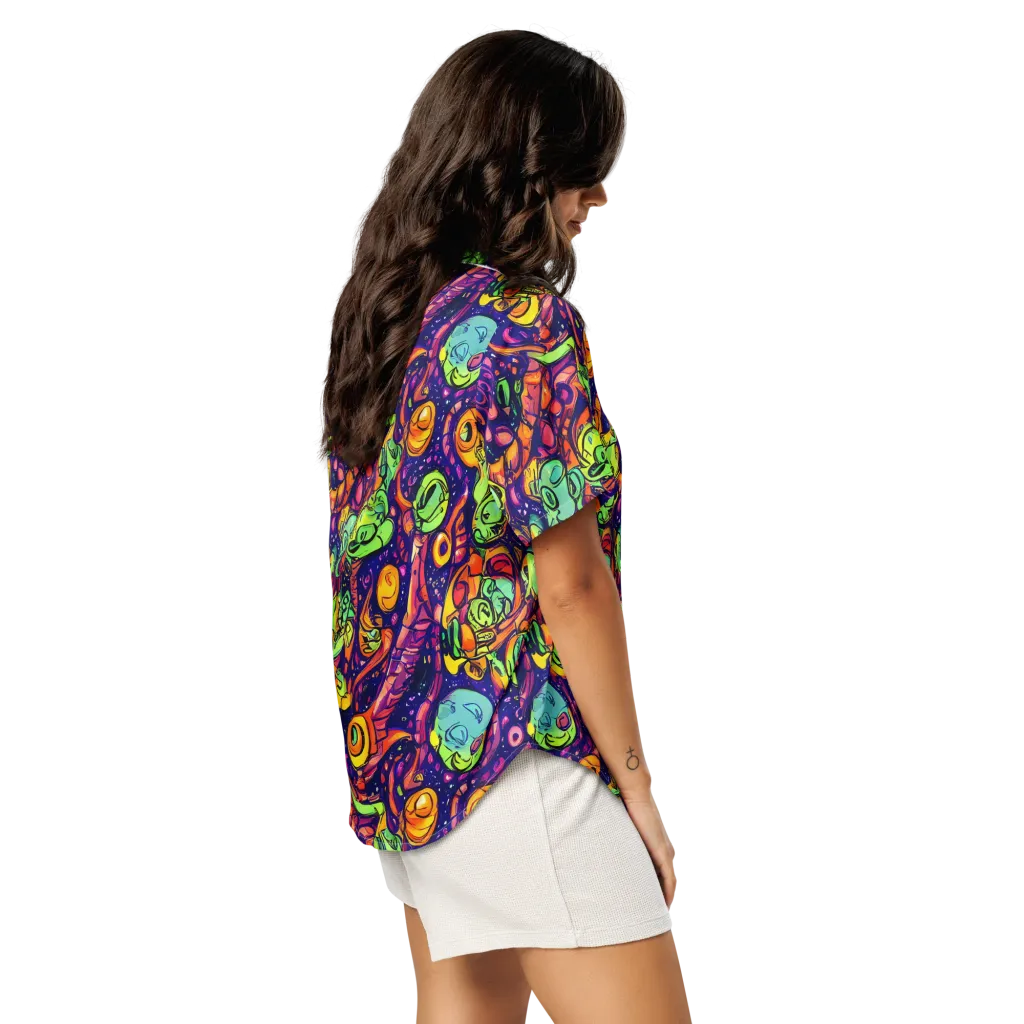 Cosmic Critter Riot on Women's Short Sleeve Pajama Top — Right Back