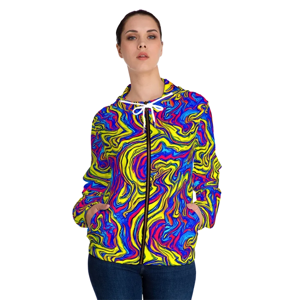 Electric Rhapsody on Women's Full-Zip Hoodie — Front On Person