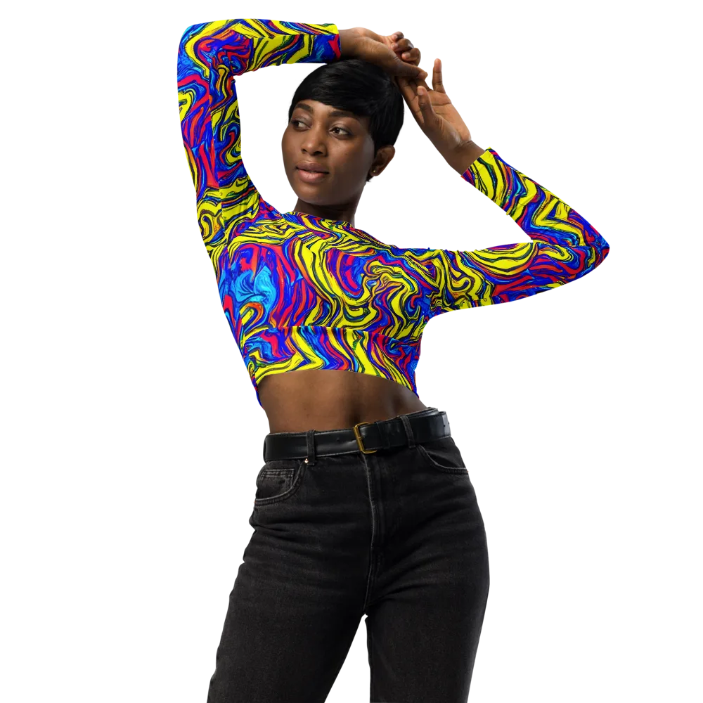 Electric Rhapsody on Long Sleeve Crop Top — Front