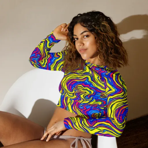 Electric Rhapsody on a Long Sleeve Crop Top
