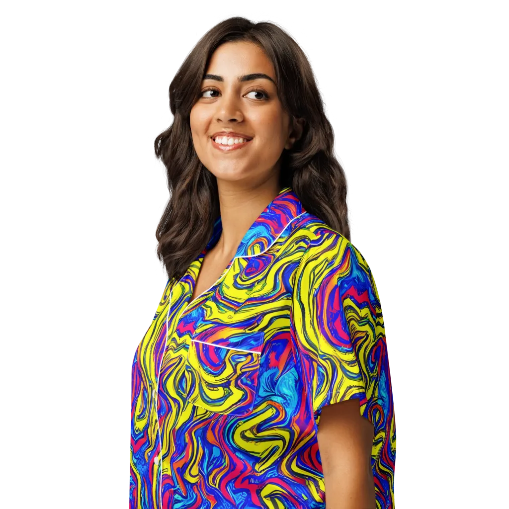 Electric Rhapsody on Women's Short Sleeve Pajama Top — Left Front