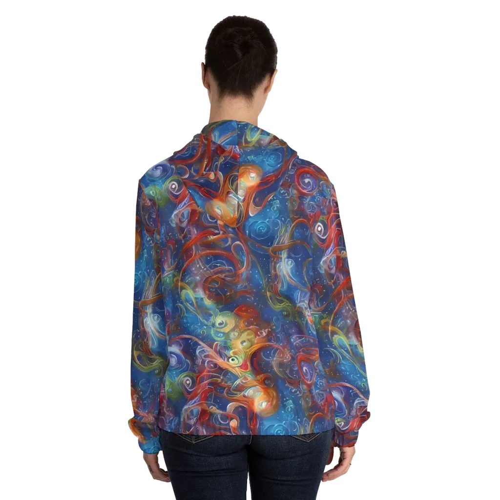 Galactic Whirlpool on Women's Full-Zip Hoodie — Back On Person