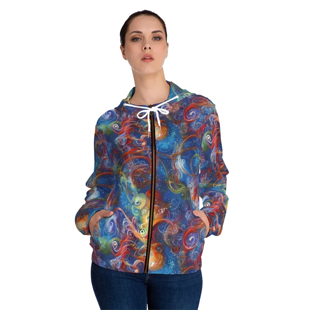 Galactic Whirlpool on Women's Full-Zip Hoodie — Front On Person