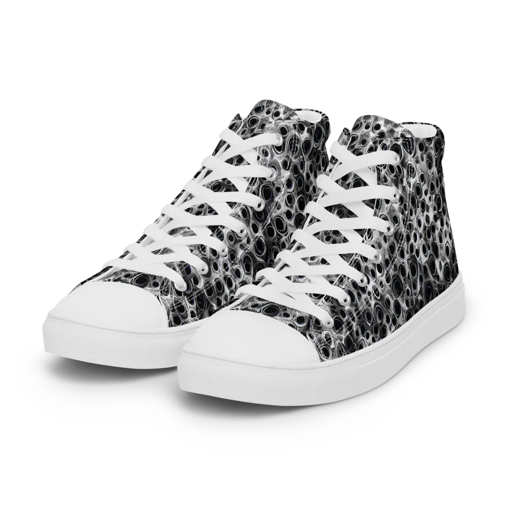 Liquid Metal Maze on Women's High Top Canvas Shoes — Left Front