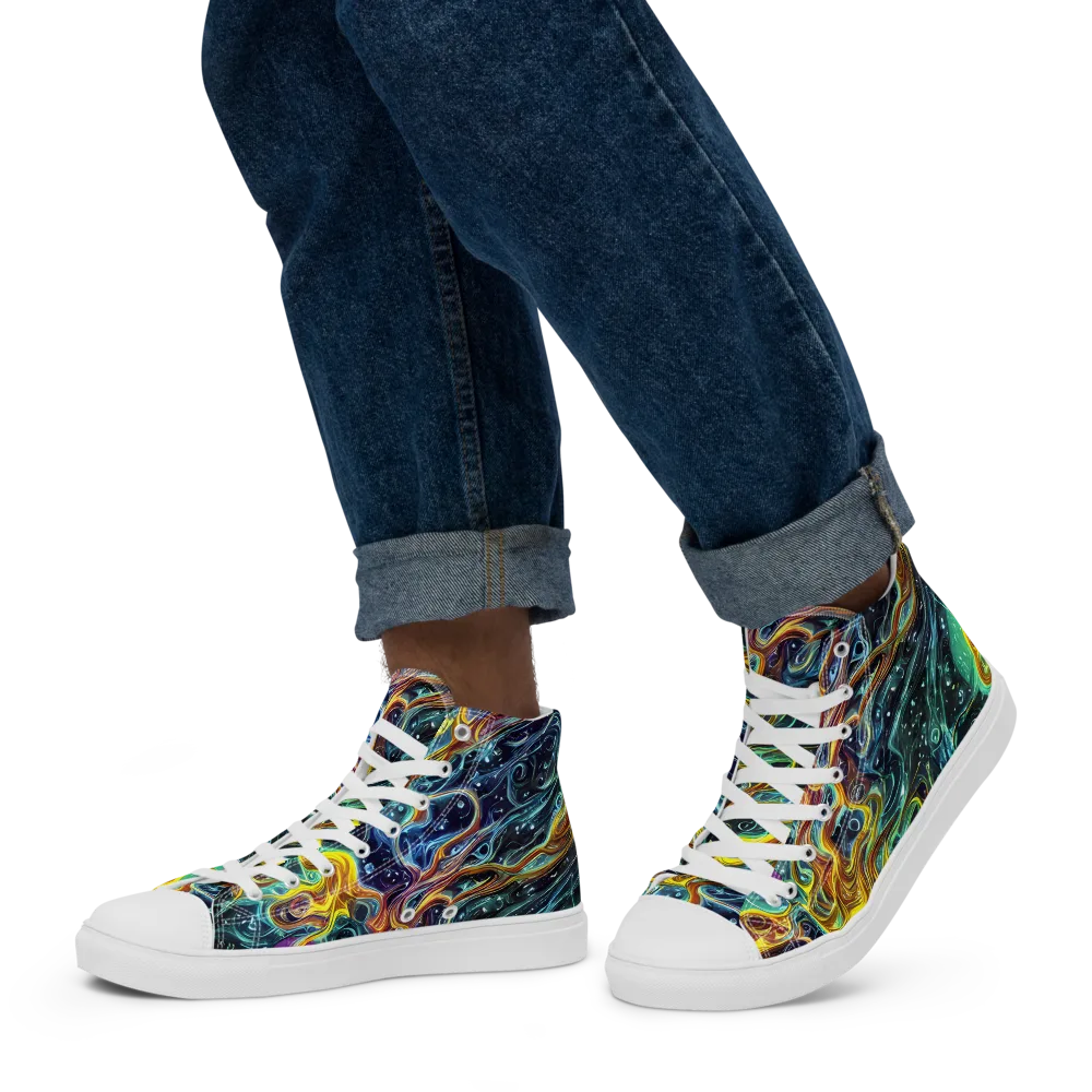 Iridescent Tempest on Men's High Top Canvas Shoes — Left