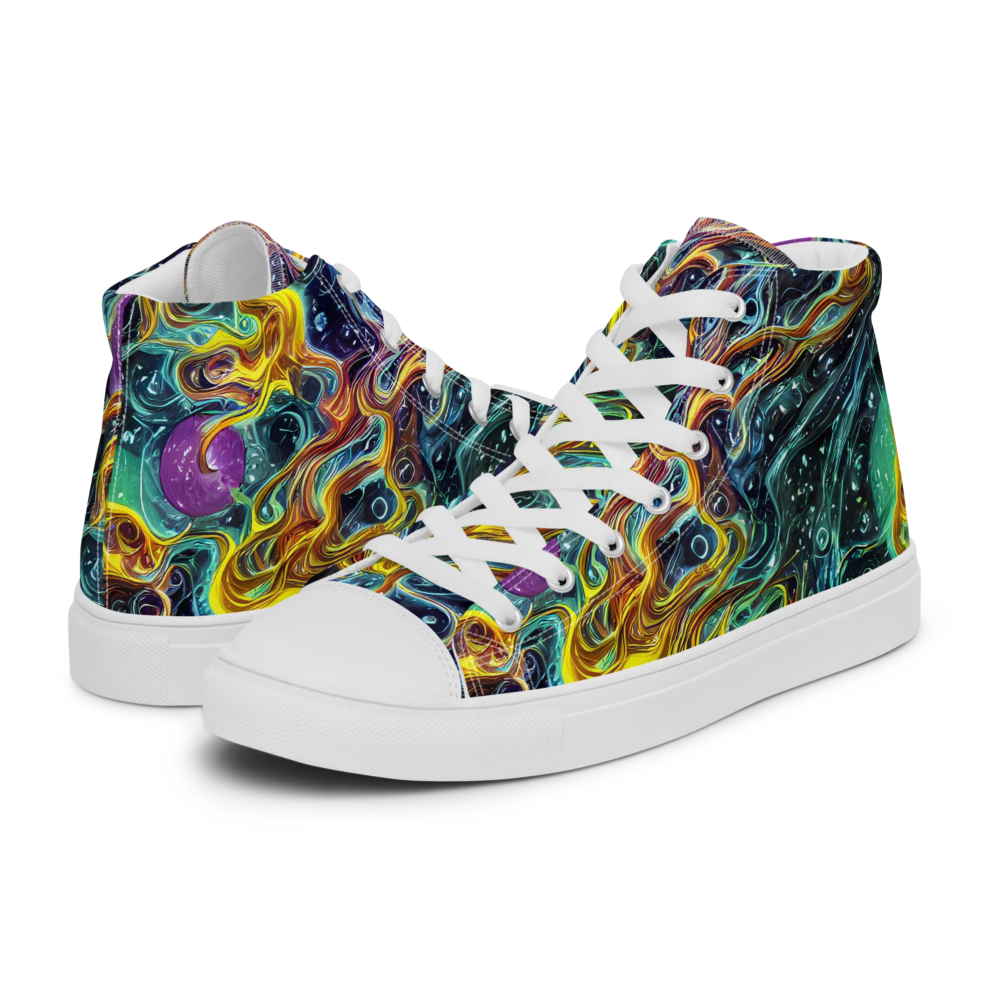Iridescent Tempest on Women's High Top Canvas Shoes — Left