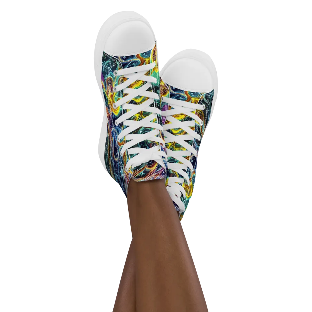 Iridescent Tempest on Women's High Top Canvas Shoes — Front