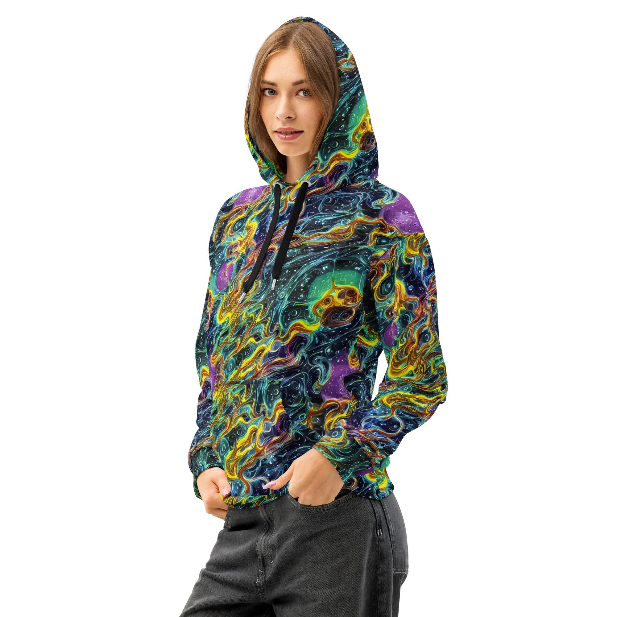 Iridescent Tempest on Cotton Hoodie — Left Front