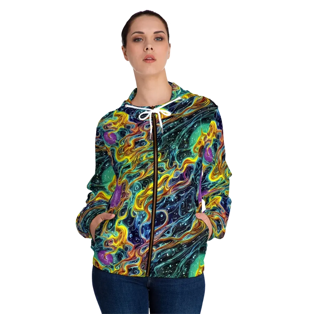 Iridescent Tempest on Women's Full-Zip Hoodie — Front On Person
