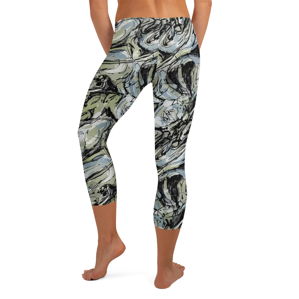 Marble Nocturne on Capri Leggings — Back