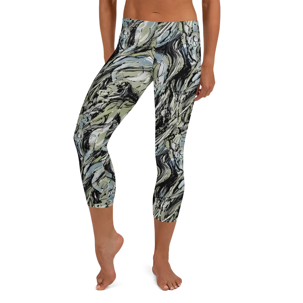 Marble Nocturne on Capri Leggings — Front
