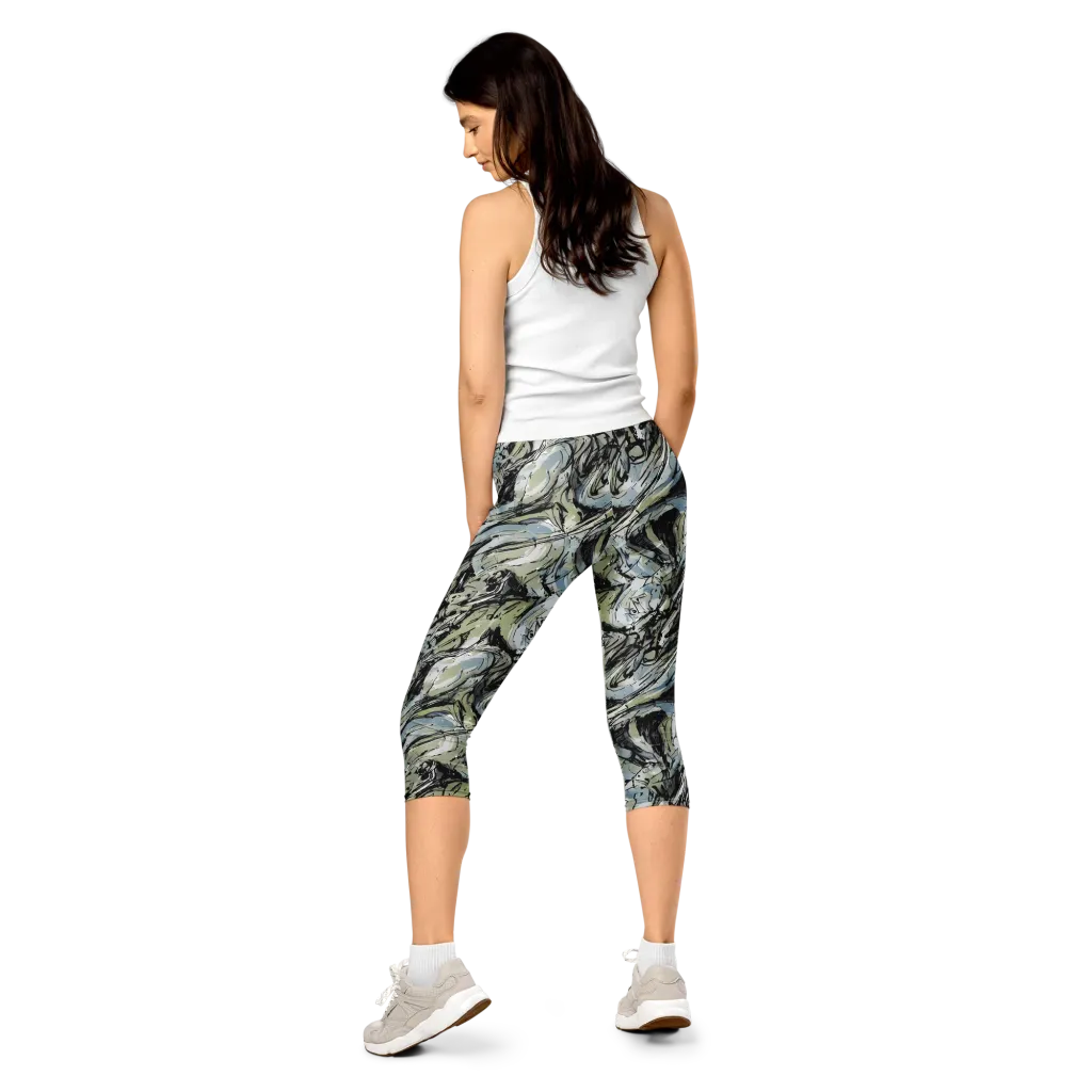 Marble Nocturne on Capri Leggings — Back