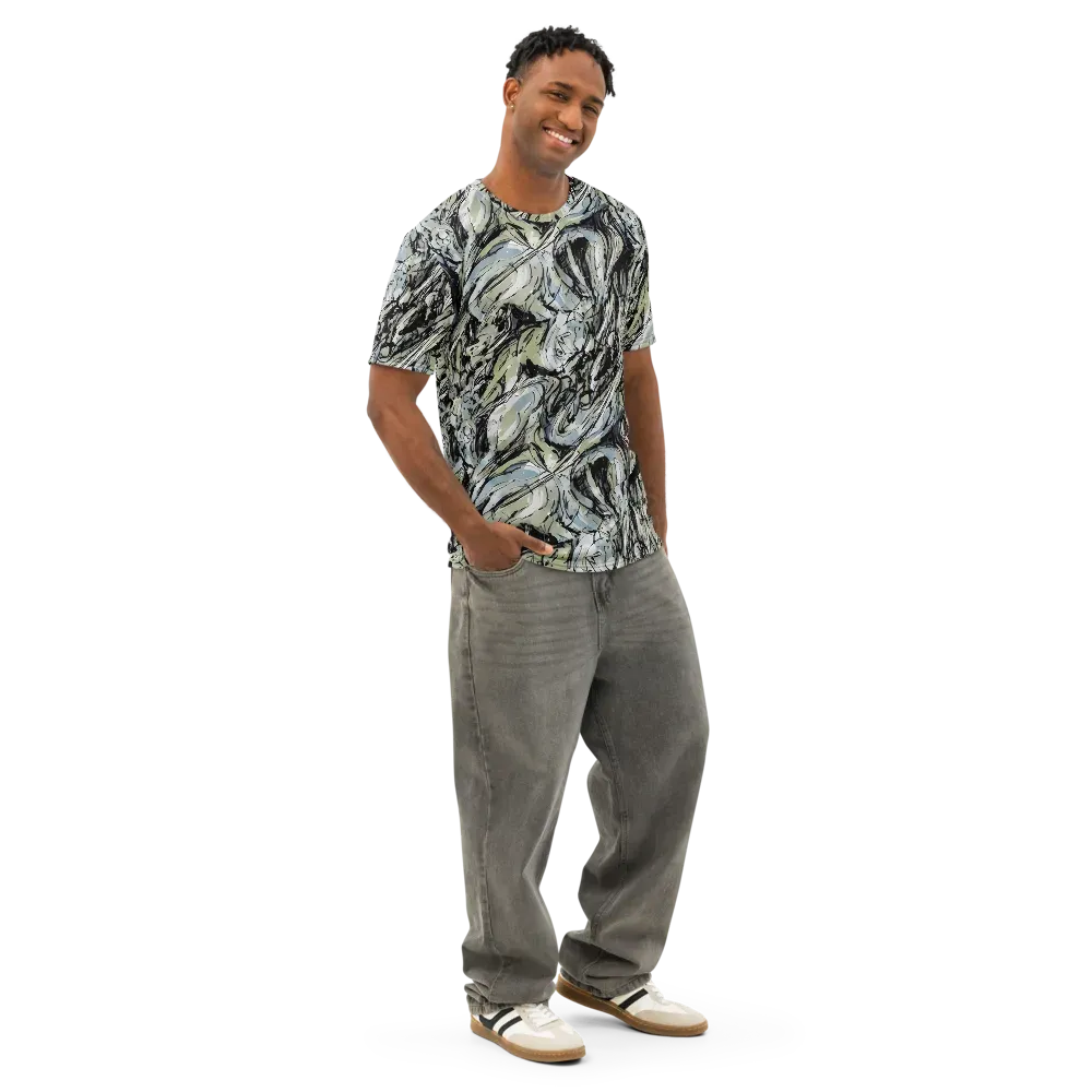 Marble Nocturne on Men's Cotton Crew Neck T-Shirt — Right Front