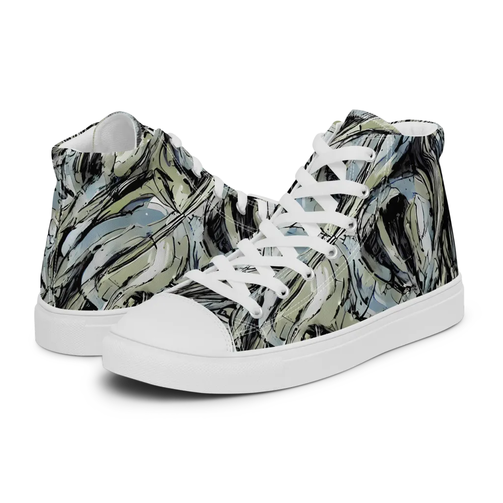 Marble Nocturne on Men's High Top Canvas Shoes — Left