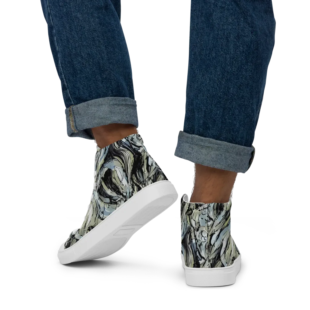 Marble Nocturne on Men's High Top Canvas Shoes — Back