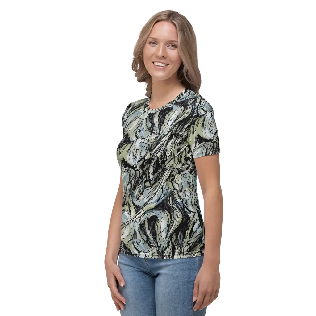 Marble Nocturne on Women's Crew Neck T-Shirt — Left