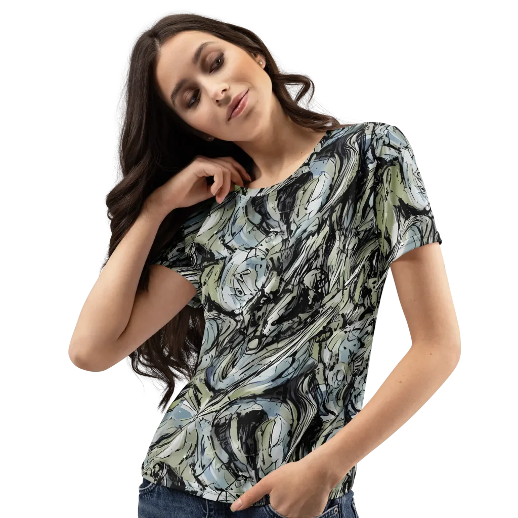 Marble Nocturne on Women's Crew Neck T-Shirt — Left Front