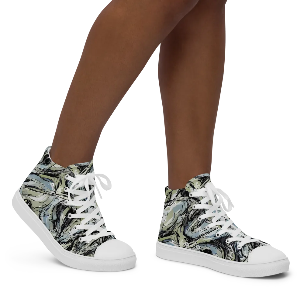 Marble Nocturne on Women's High Top Canvas Shoes — Right