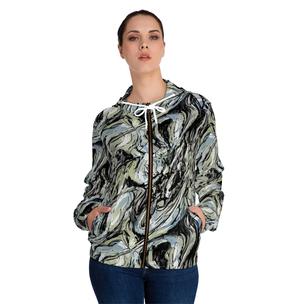 Marble Nocturne on Women's Full-Zip Hoodie — Front On Person
