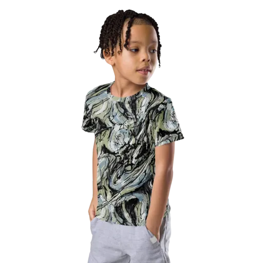 Marble Nocturne on a Kids Crew Neck T-Shirt