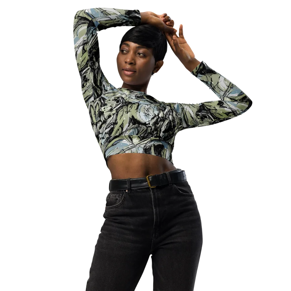 Marble Nocturne on Long Sleeve Crop Top — Front
