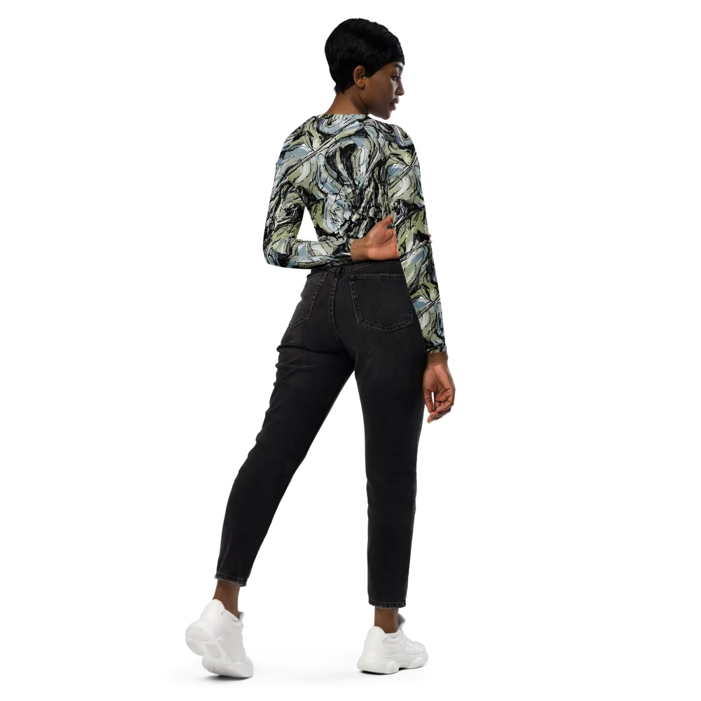 Marble Nocturne on Long Sleeve Crop Top — Right Back