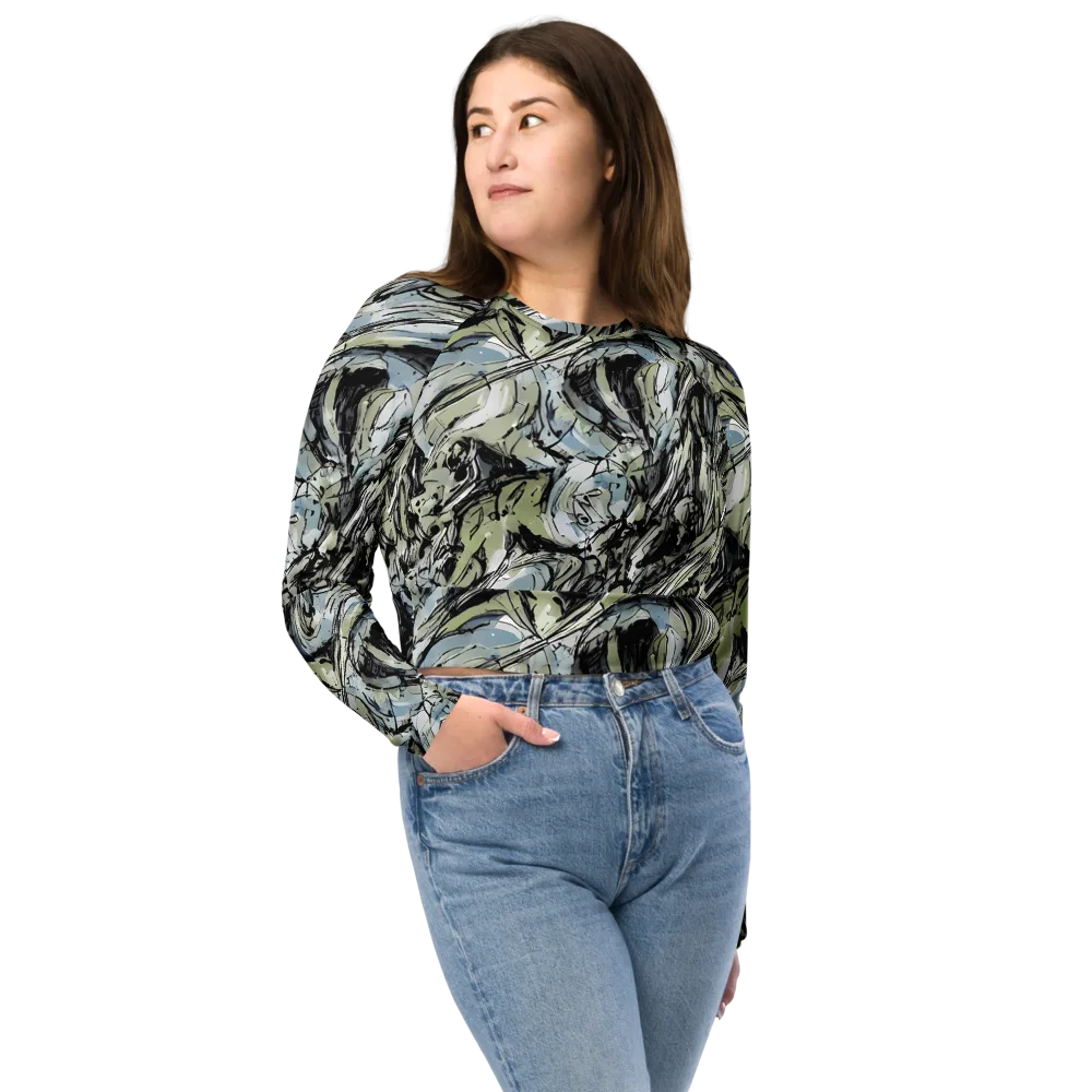 Marble Nocturne on Long Sleeve Crop Top — Front
