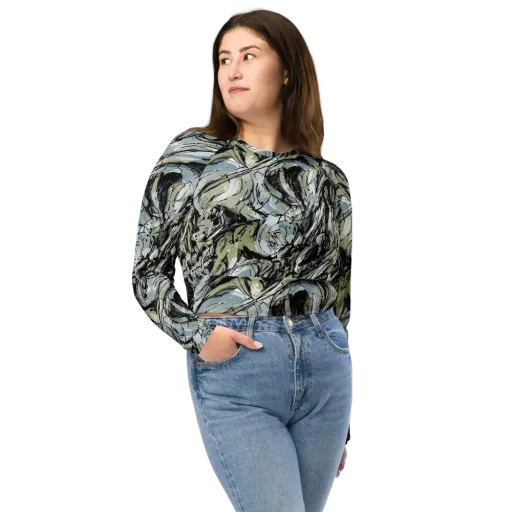Marble Nocturne on a Long Sleeve Crop Top