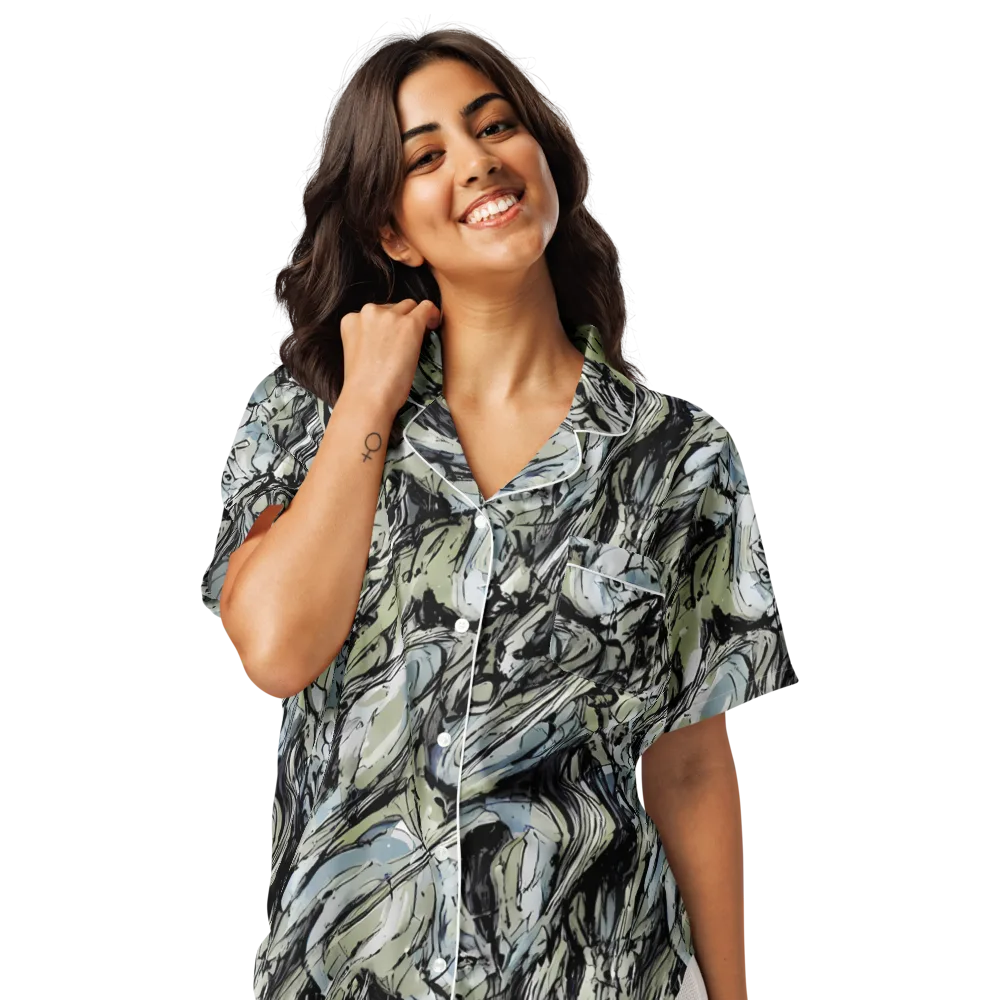 Marble Nocturne on Women's Short Sleeve Pajama Top — Front