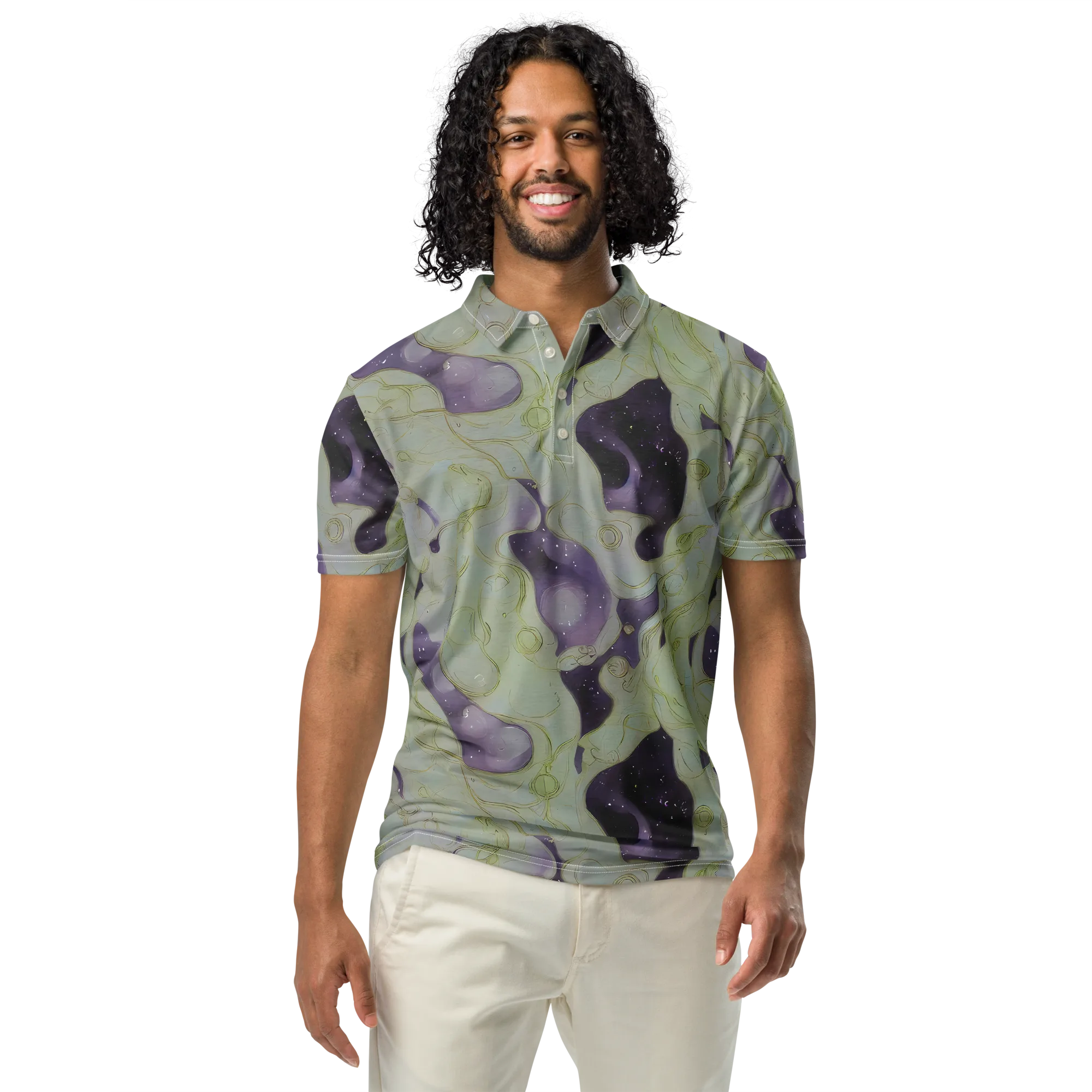 Sage Galaxy on Men's Slim Fit Polo Shirt — Front