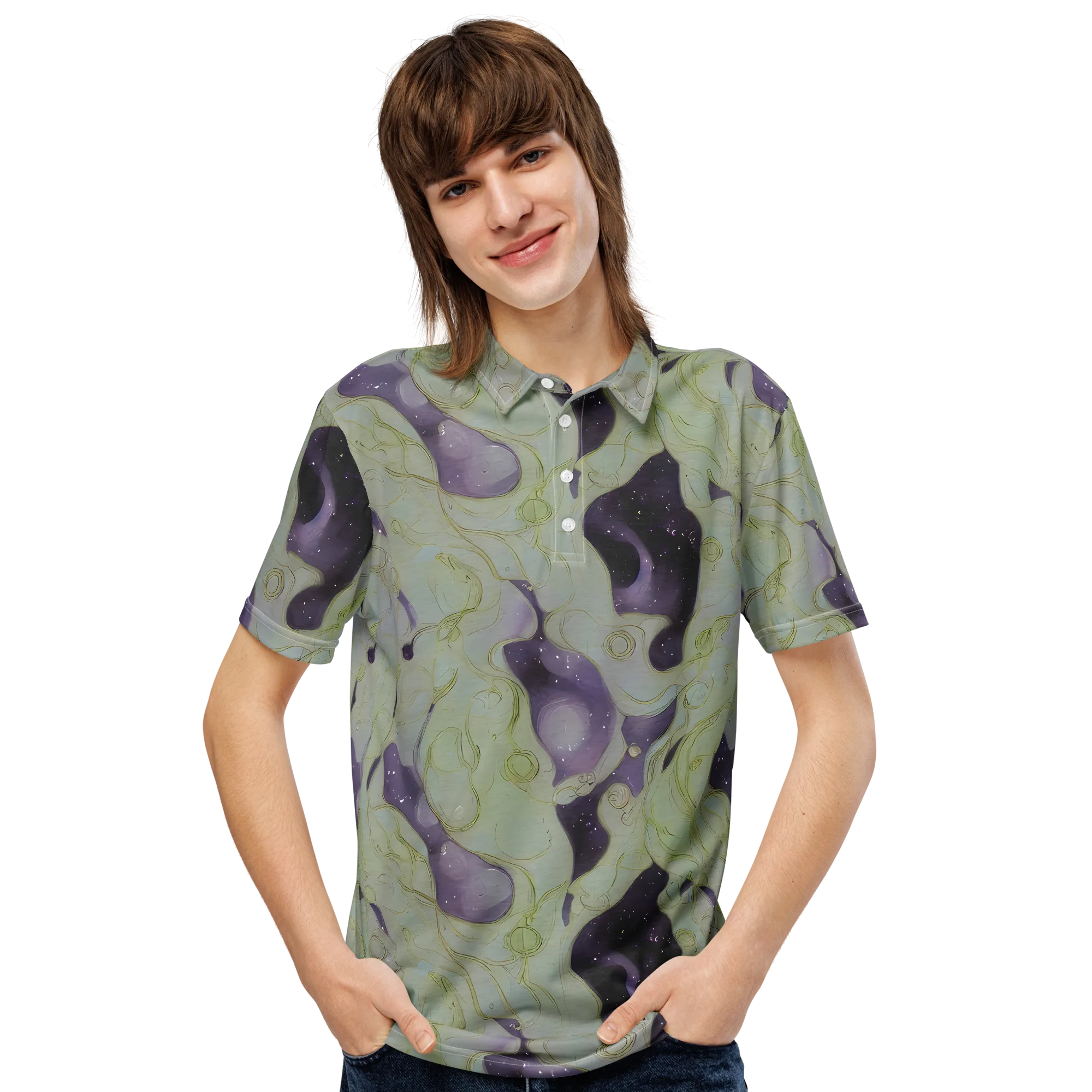Sage Galaxy on Men's Slim Fit Polo Shirt — Front