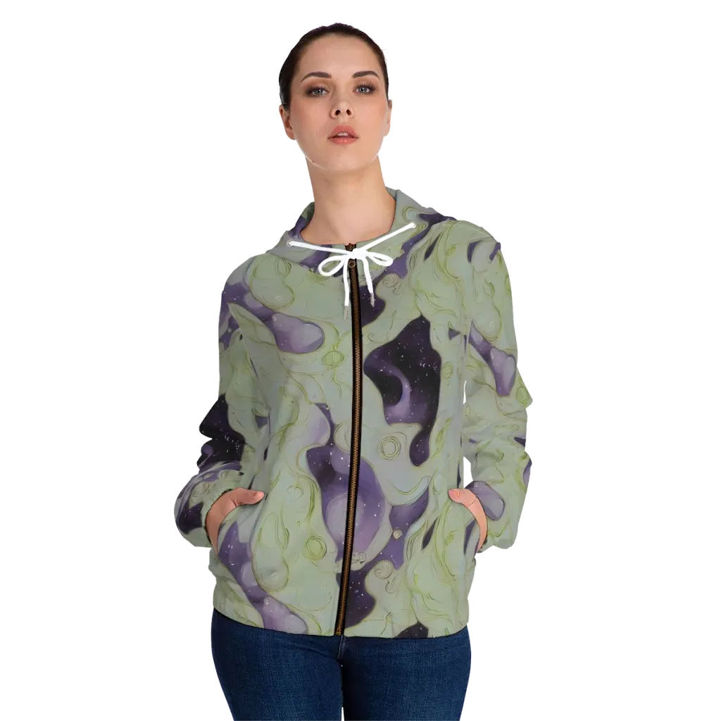 Sage Galaxy on Women's Full-Zip Hoodie — Front On Person