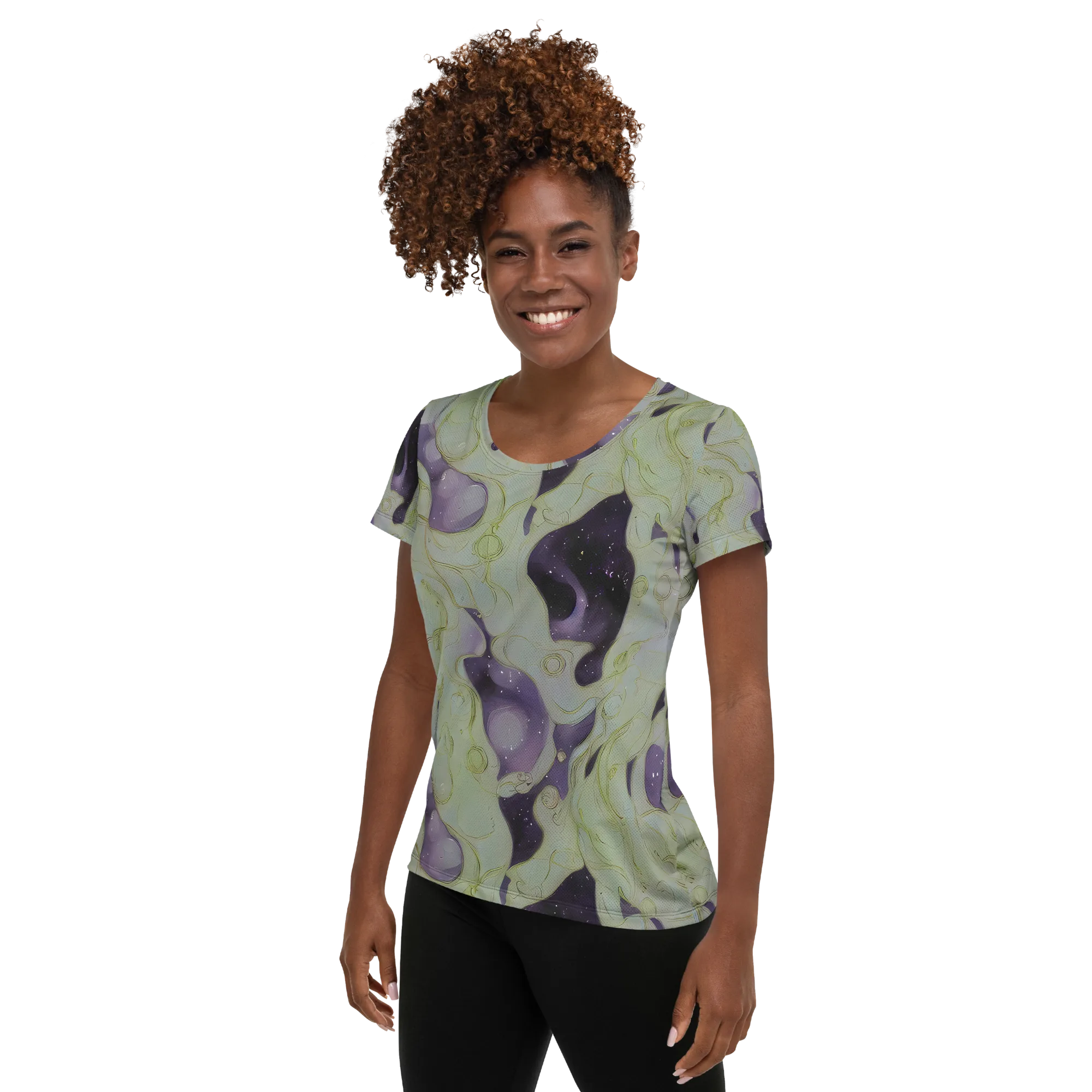 Sage Galaxy on Women's Athletic T-Shirt — Left