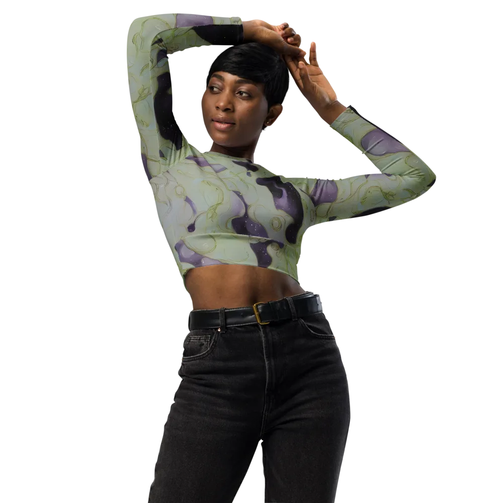Sage Galaxy on Long Sleeve Crop Top — Front