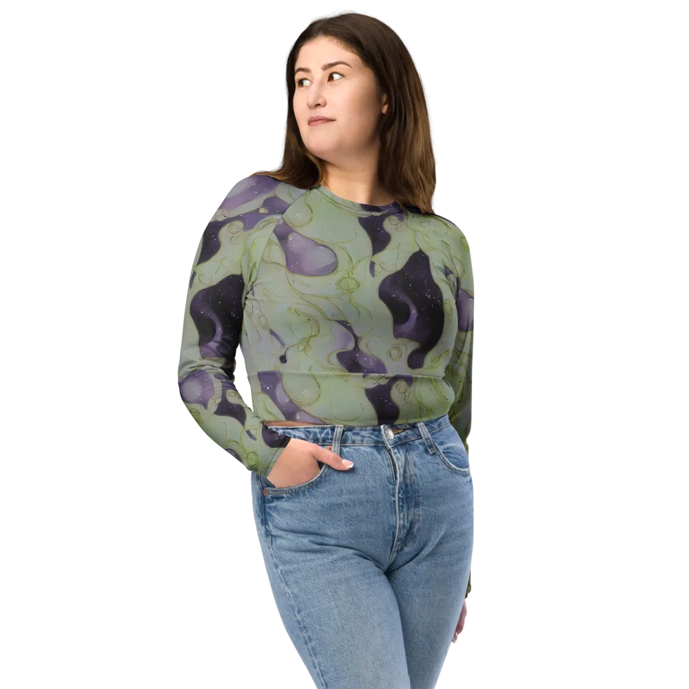 Sage Galaxy on Long Sleeve Crop Top — Front